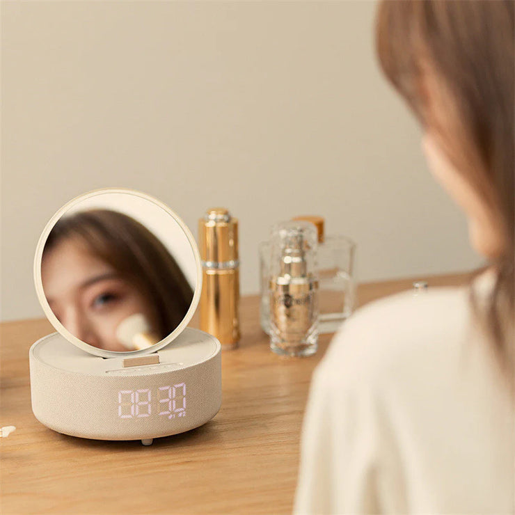 Smart Mirror Alarm Clock with Bluetooth Speaker & Wireless Charger