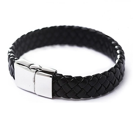 Vintage Men's Braided Leather Bracelet with Magnetic Clasp