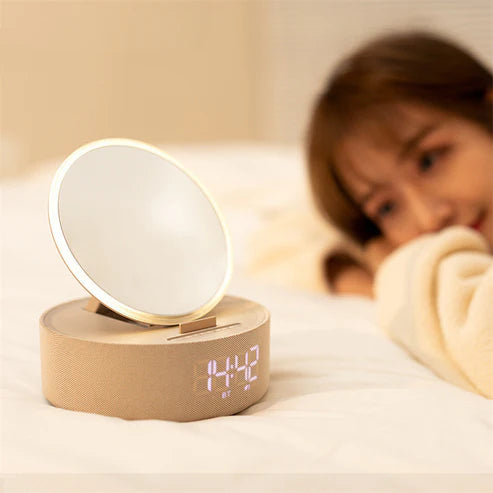 Smart Mirror Alarm Clock with Bluetooth Speaker & Wireless Charger